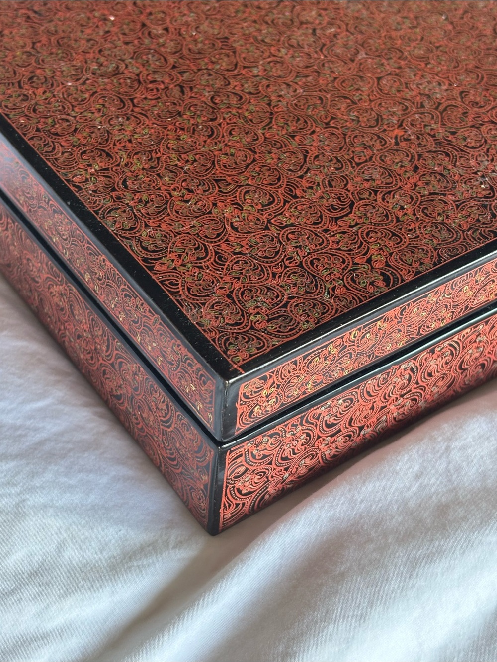 Handcrafted Red Paisley Decorative Box - Home Accents. Lacquered.Hong Kong